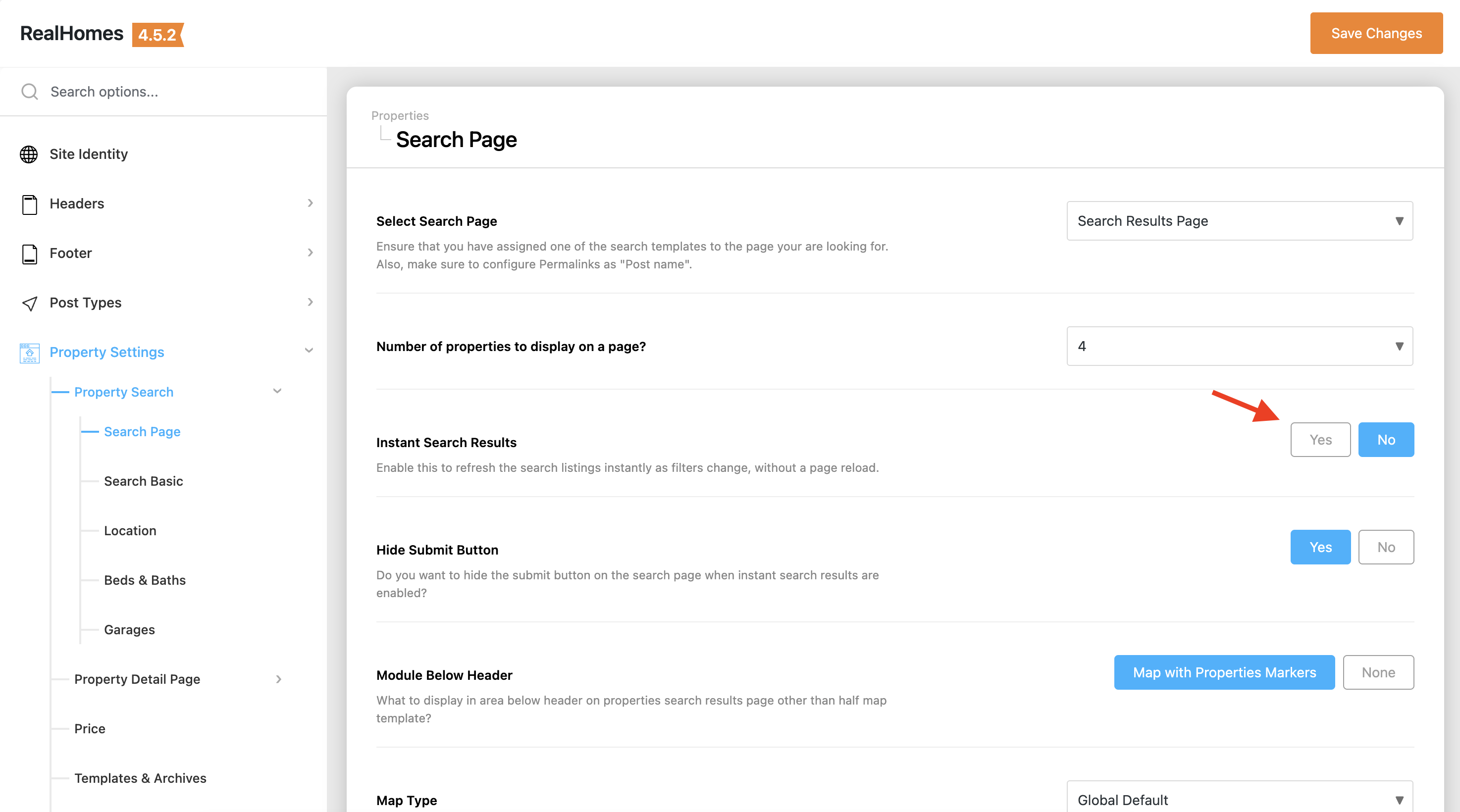 Instant Search Results Settings
