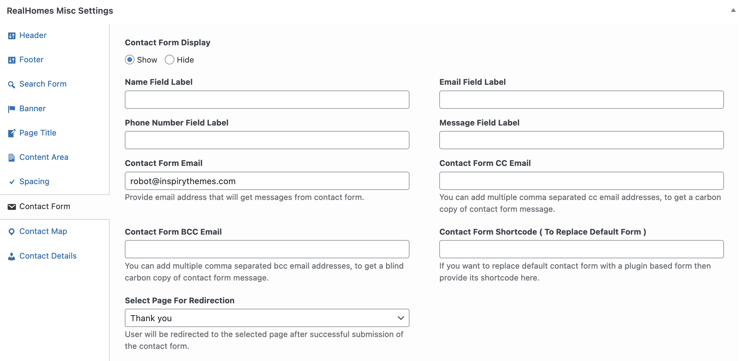 Contact Form Tab