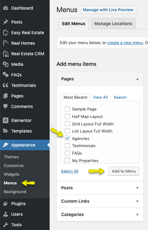 Add Agencies Page to Menu