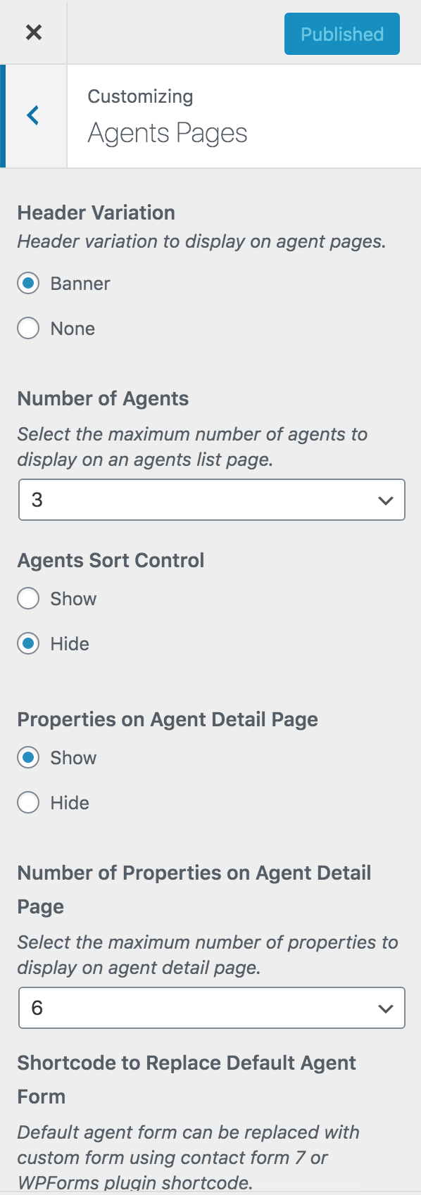 Agents Page Customizer Settings