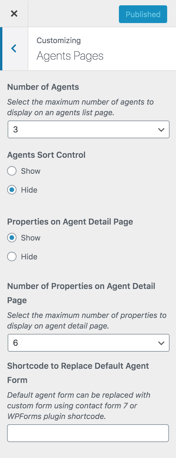 Agents Page Customizer Settings