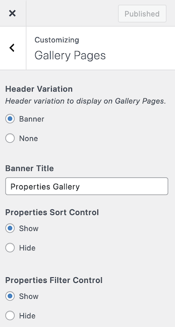 Gallery Page Settings