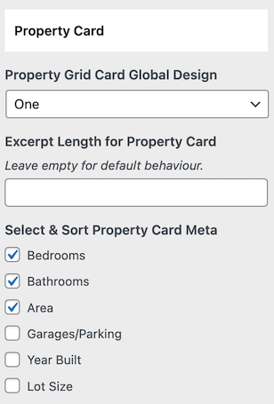 Properties Card Settings