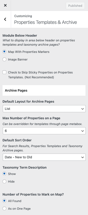 Classic - Properties Archive / Taxonomy Pages