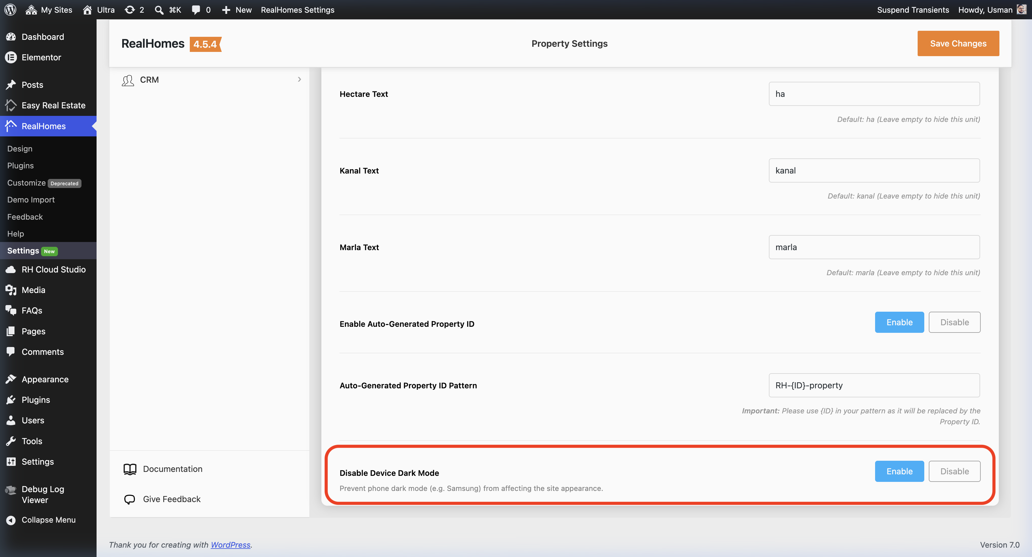 Dark Mode Prevention Setting