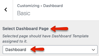 Dashboard Page Selection
