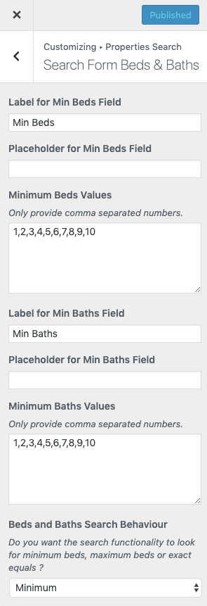 Minimum and Maximum Values For Beds & Baths