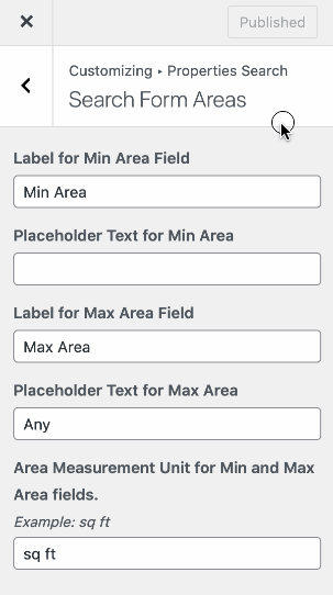 Minimum and Maximum Area / Related Labels and Placeholder Texts