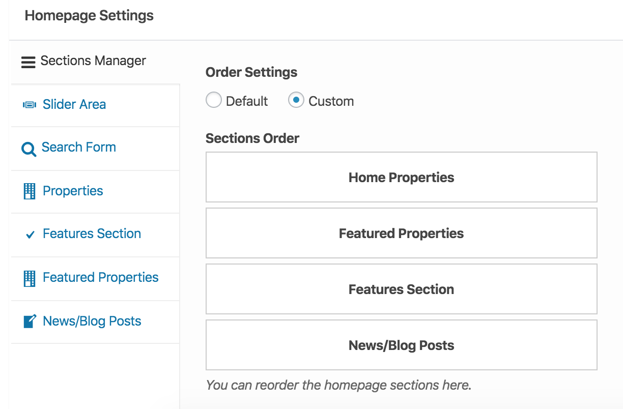 Sections Manager for Home Page