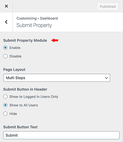 Submit Property Settings