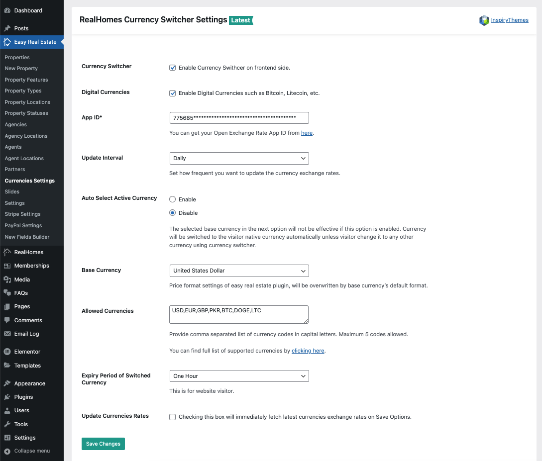 Currencies Settings