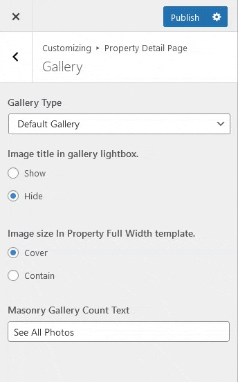 Gallery Settings of Property Detail Page