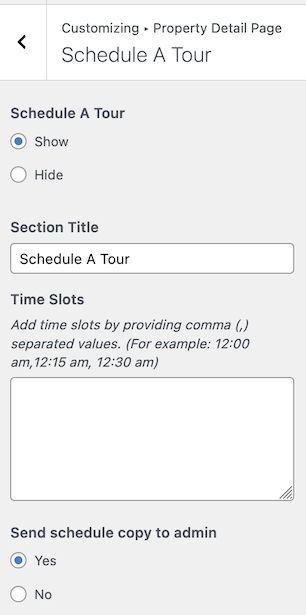 Property Schedule A Tour Settings