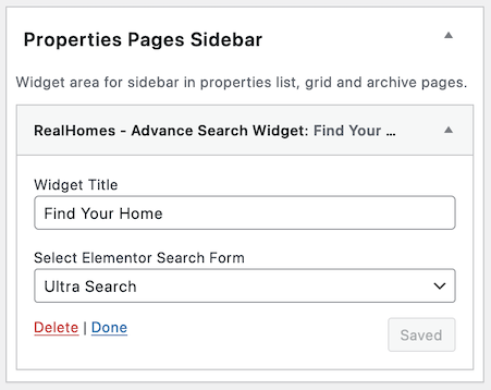 RealHomes Advance Search Widget Settings