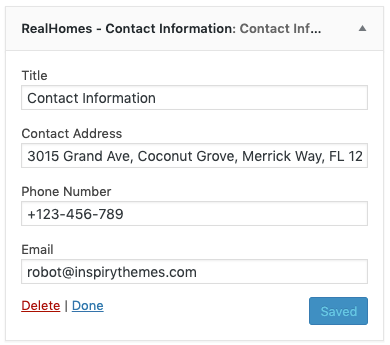 RealHomes Contact Information Widget Settings